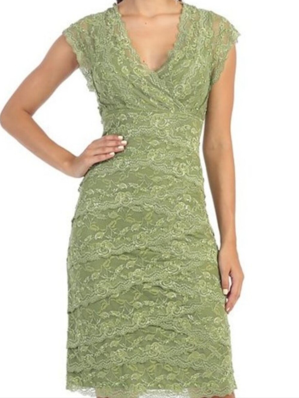 May Queen Olive Green Lace Sequin V-Neck Plus Size Stretch dress size 5x NWT